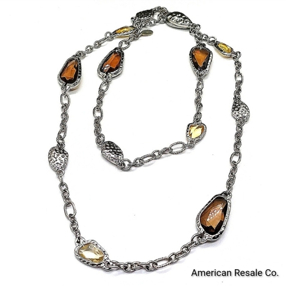 CHICO'S Topaz Citrine Gemstone Statement Layered Convertible Necklace in Silver - Picture 1 of 7